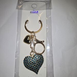 Mint Gold and Blue Heart Keychain